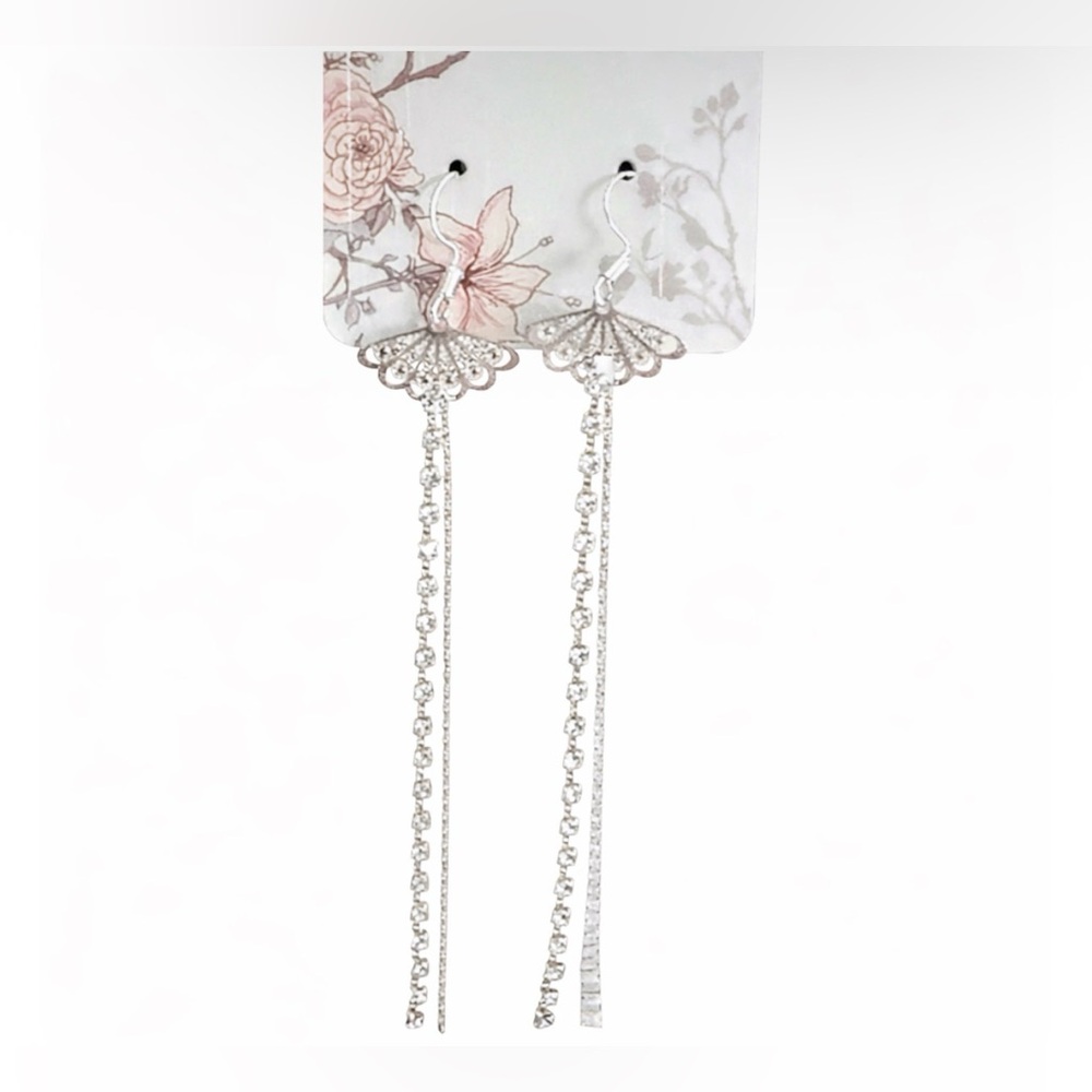 NEW Stunning Fan & Rhinestones Dangle Earrings